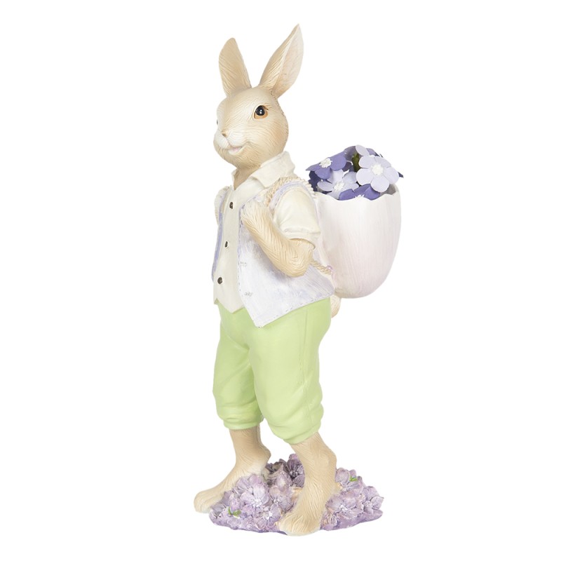 Clayre & Eef Figurine Rabbit 11x10x27 cm Beige Green Polyresin