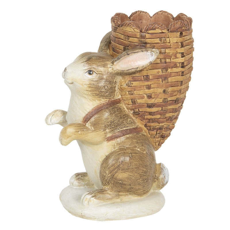 Clayre & Eef Tealight Holder Rabbit 11x7x14 cm Brown Plastic