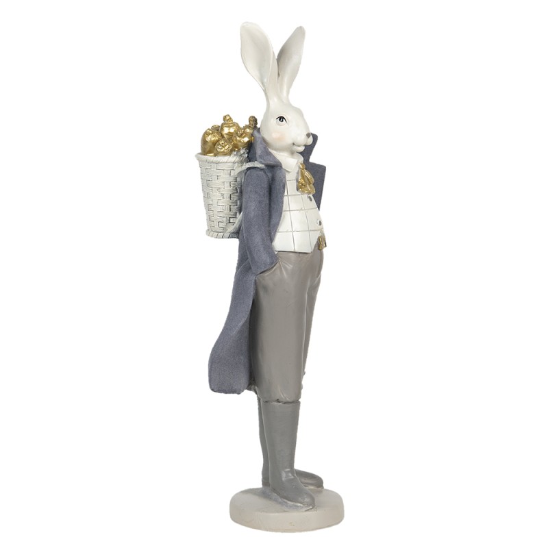 Clayre & Eef Figurine Rabbit 11x10x37 cm Blue Polyresin