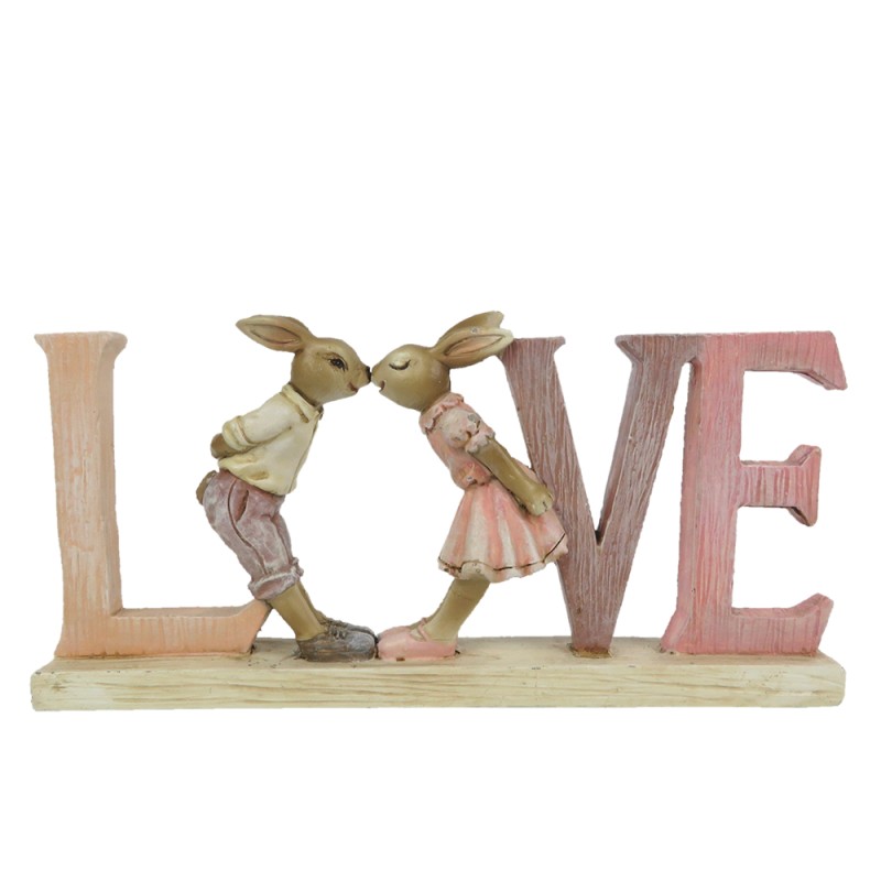 Clayre & Eef Figur Kaninchen 19x3x9 cm Rosa Polyresin Love