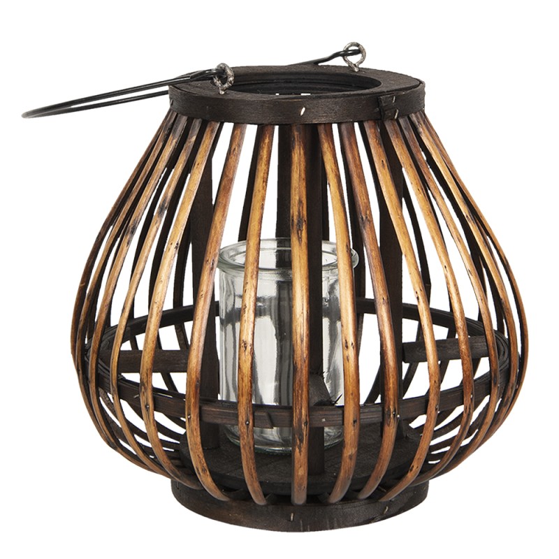 Clayre & Eef Wind Light Ø 23x22 cm Brown Wood Glass Round