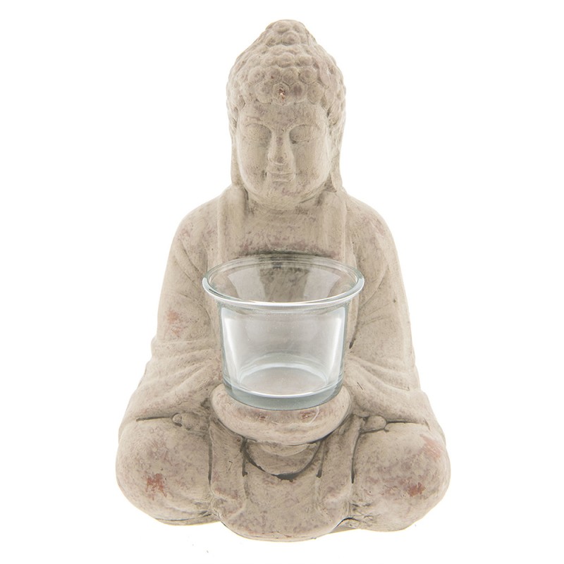 Clayre & Eef Tealight Holder Buddha 13x11x21 cm Beige Terracotta