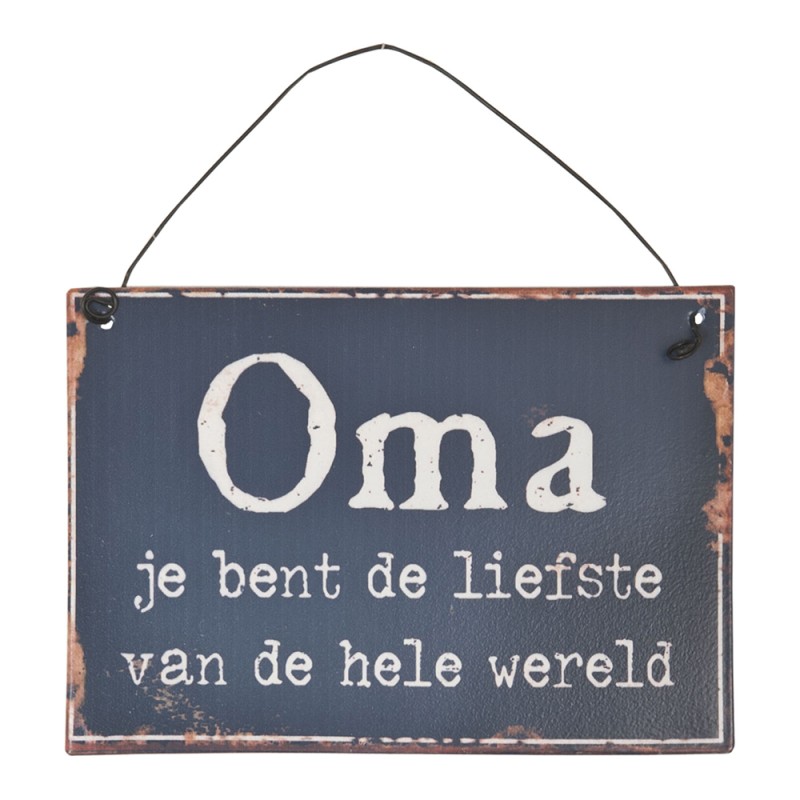 Clayre & Eef Text Sign 13x9 cm Blue Metal Rectangle Oma Liefste Wereld