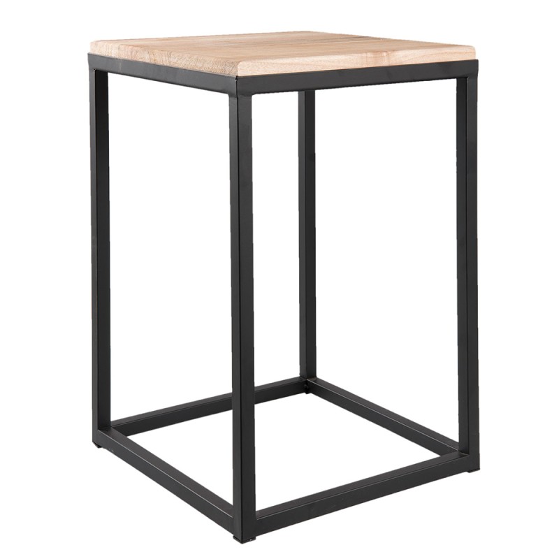 Clayre & Eef Side Table Set of 2 Black Iron Wood Square