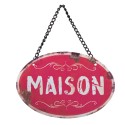 Clayre & Eef Text Sign 12x8 cm Red Metal Oval Maison