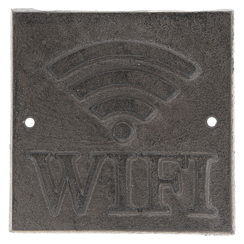 Clayre & Eef Text Sign 13x13 cm Brown Metal Square WIFI