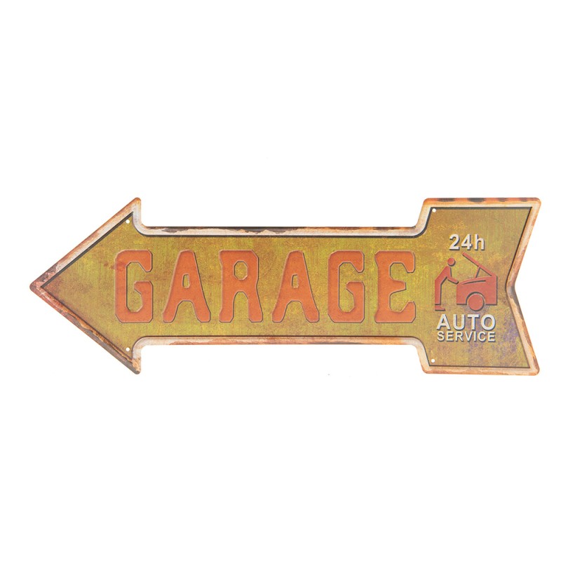 Clayre & Eef Textschild 46x15 cm Gelb Eisen Rechteck Garage