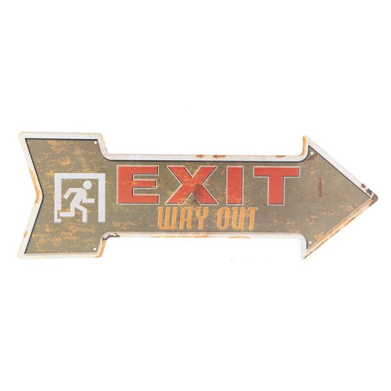 Clayre & Eef Plaque de texte 46x15 cm Gris Fer Rectangle Exit Way Out