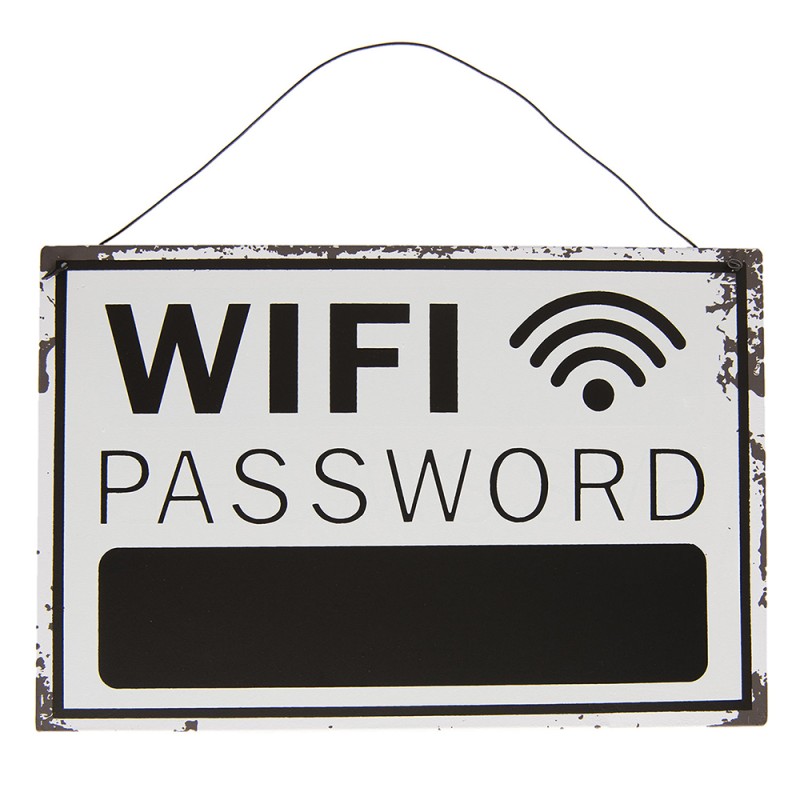 Clayre & Eef Plaque de texte 30x20 cm Noir Blanc Métal Rectangle WiFi Password