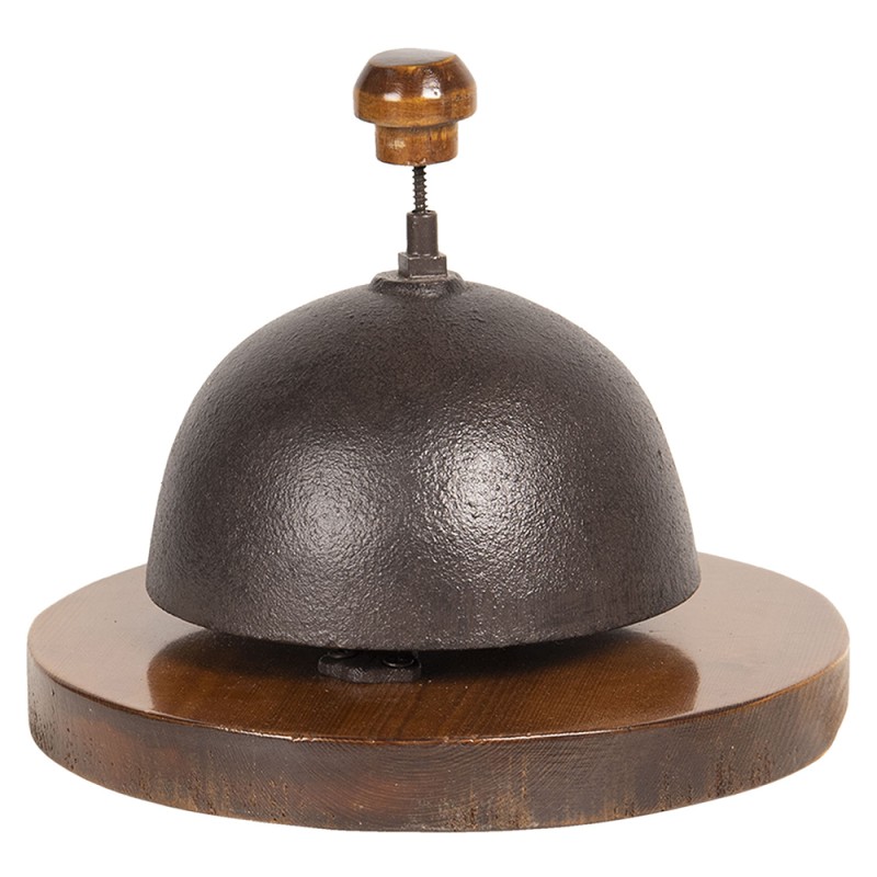Clayre & Eef Vintage Reception Bell Ø 20x17 cm Brown Wood Metal Round