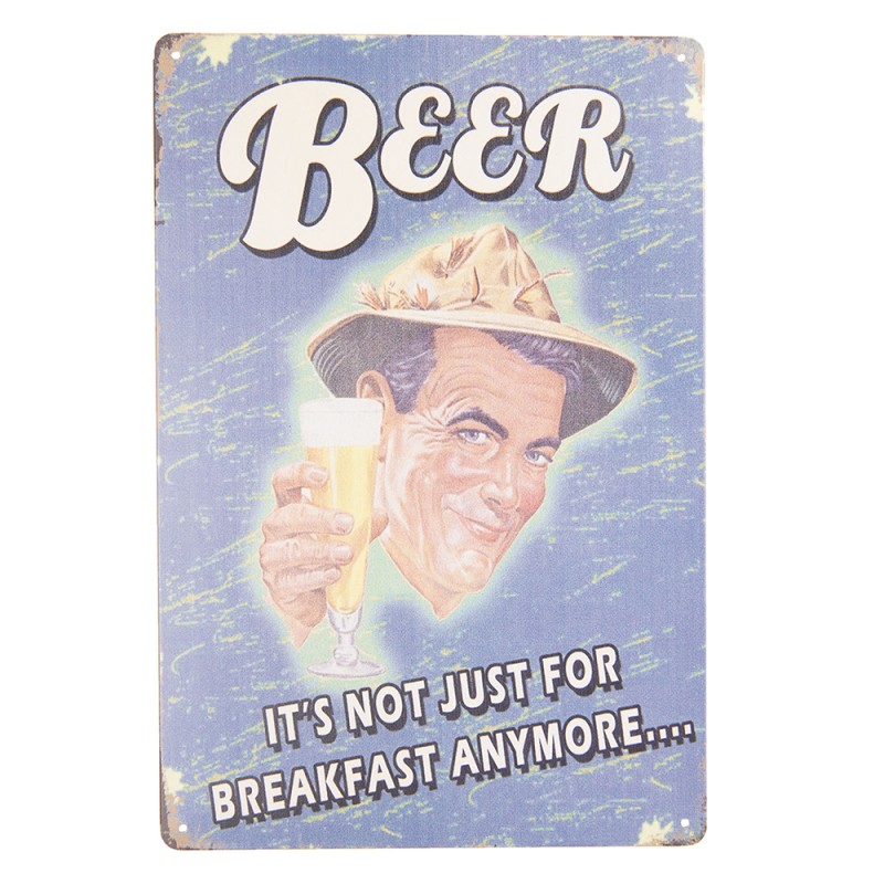 Clayre & Eef Text Sign 20x30 cm Blue Iron Rectangle Beer Breakfast