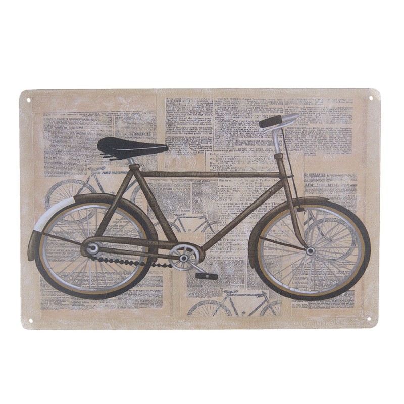 Clayre & Eef Textschild 30x20 cm Beige Grau Eisen Rechteck Fahrrad