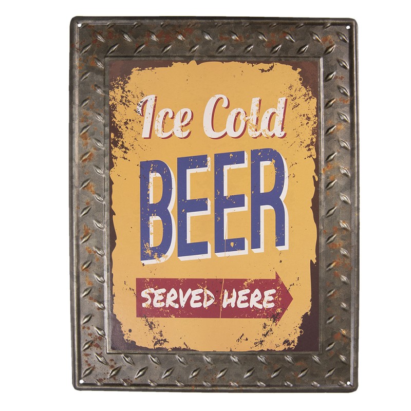 Clayre & Eef Text Sign 30x40 cm Yellow Metal Rectangle Ice Cold Beer