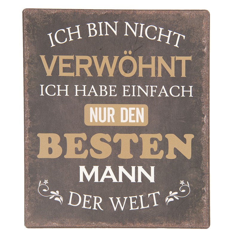 Clayre & Eef Tekstbord  13x15 cm Zwart Bruin Ijzer Besten Mann Der Welt