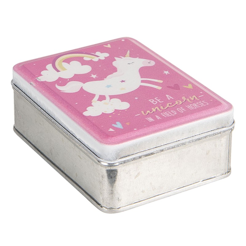 Clayre & Eef Tin Storage Box 10x8x4 cm Pink Metal Rectangle Unicorn