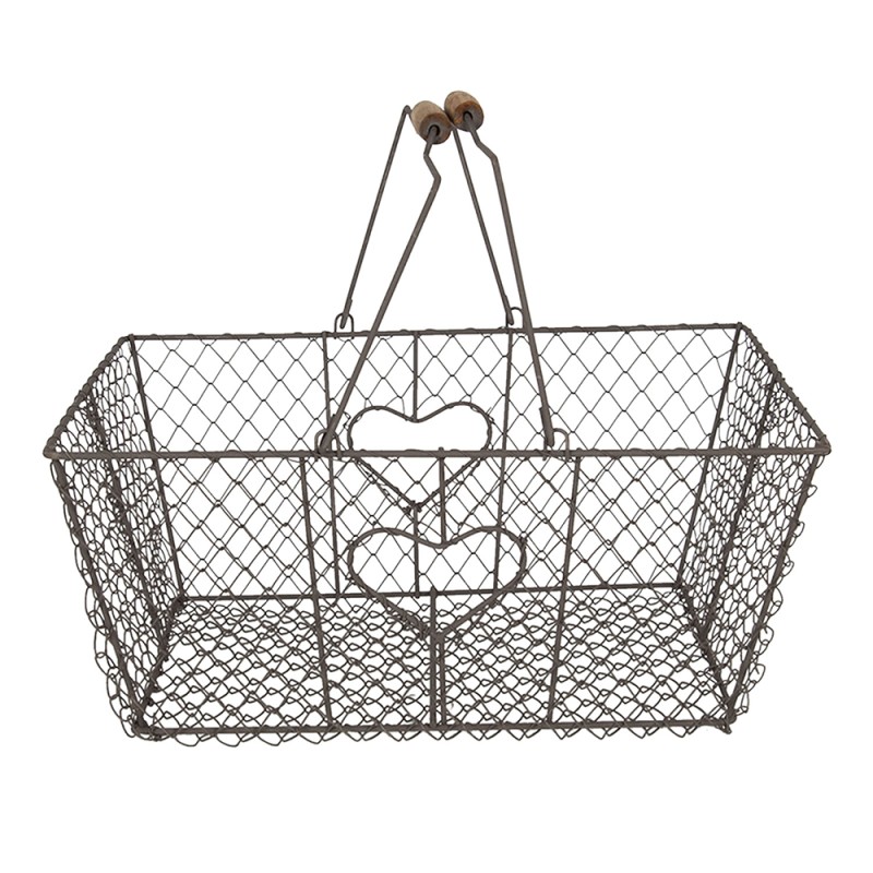 Clayre & Eef Storage Basket 38x28x16 cm Brown Iron Rectangle Heart