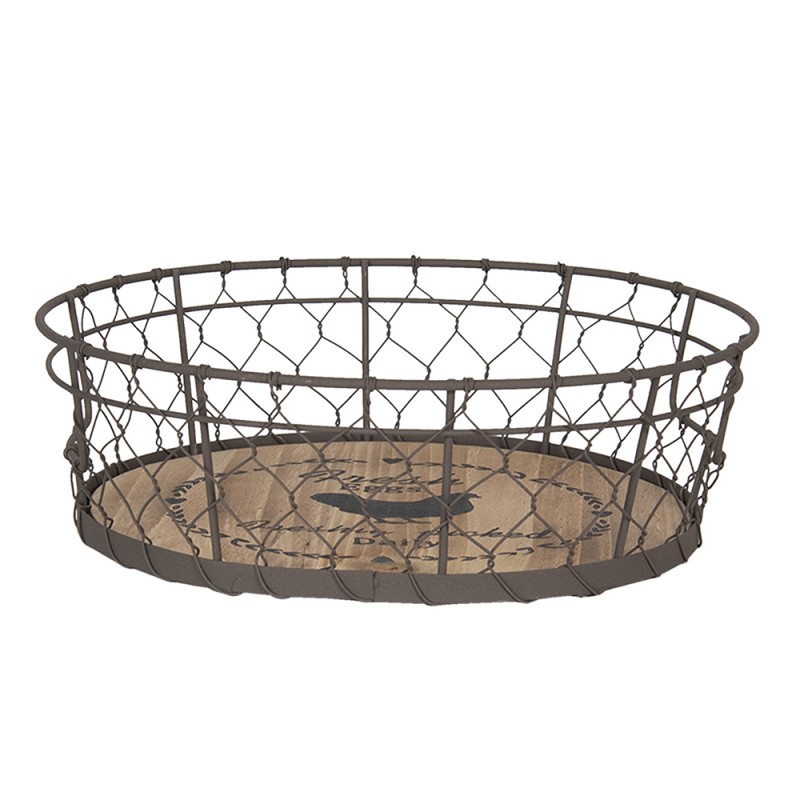 Clayre & Eef Storage Basket Ø 26x8 cm Brown Iron Wood Round