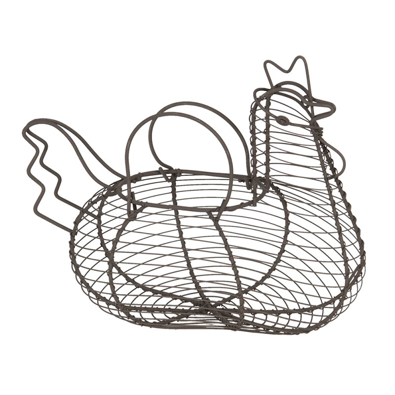 Clayre & Eef Easter Basket 28x19x24 cm Black Iron Round Chicken
