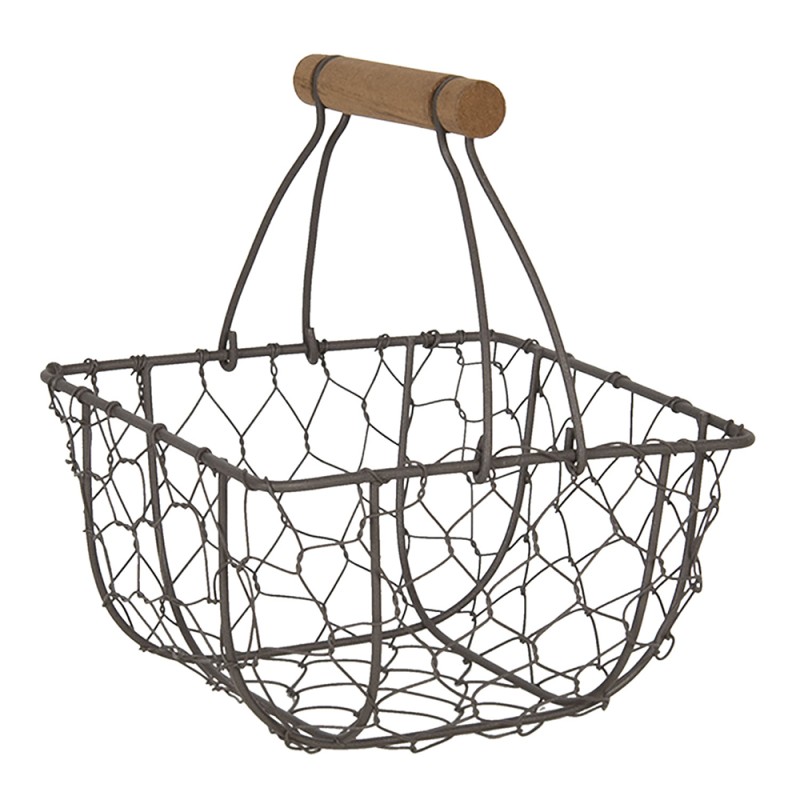Clayre & Eef Storage Basket 16x16x20 cm Black Iron Wood Rectangle