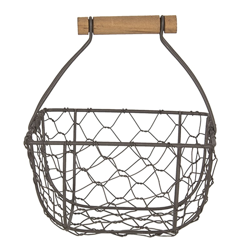 Clayre & Eef Storage Basket 16x16x20 cm Black Iron Wood Rectangle