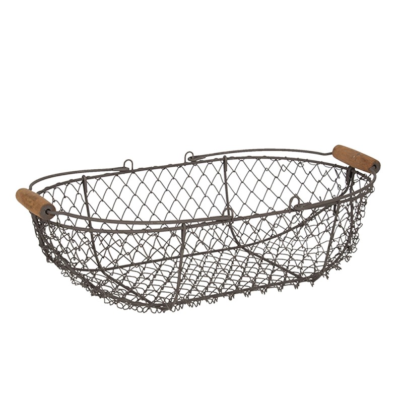 Clayre & Eef Storage Basket Set of 3 38x22x10 cm Brown Iron Wood Round