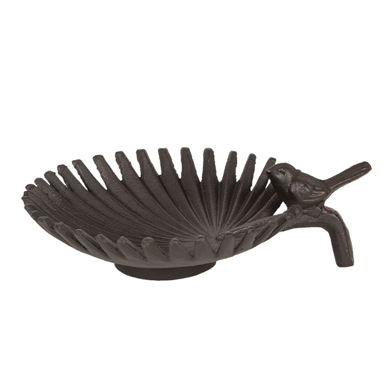 Clayre & Eef Vaschetta per l'alimentazione degli uccelli 18x22x7 cm Marrone Metallo Rotondo Foglia