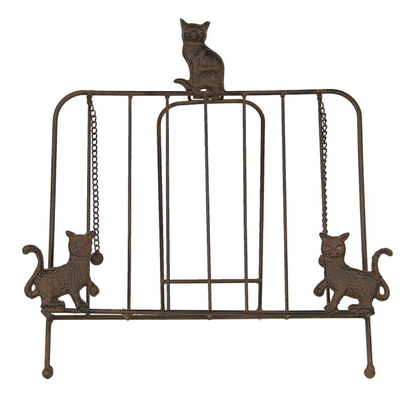 Clayre & Eef Cookbook Stand 38x25x38 cm Brown Iron Rectangle Cats