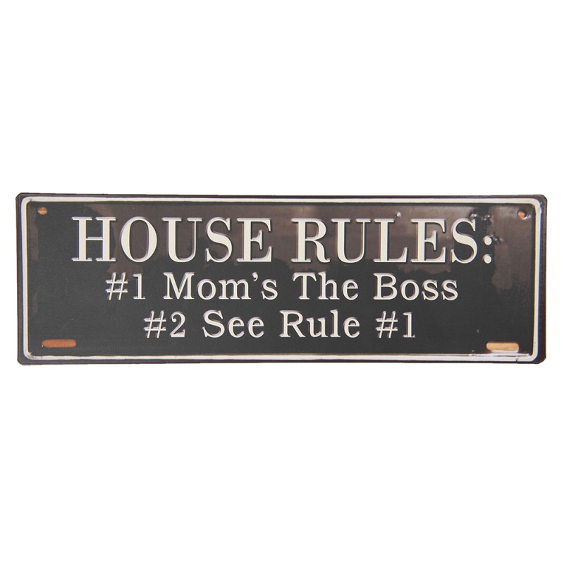 Clayre & Eef Plaque de texte 39x13 cm Noir Métal Rectangle House Rules