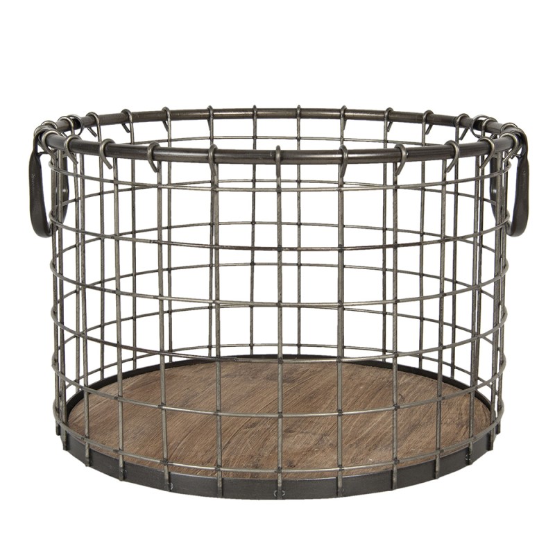 Clayre & Eef Storage Basket Ø 40x25 cm Brown Iron Wood Round