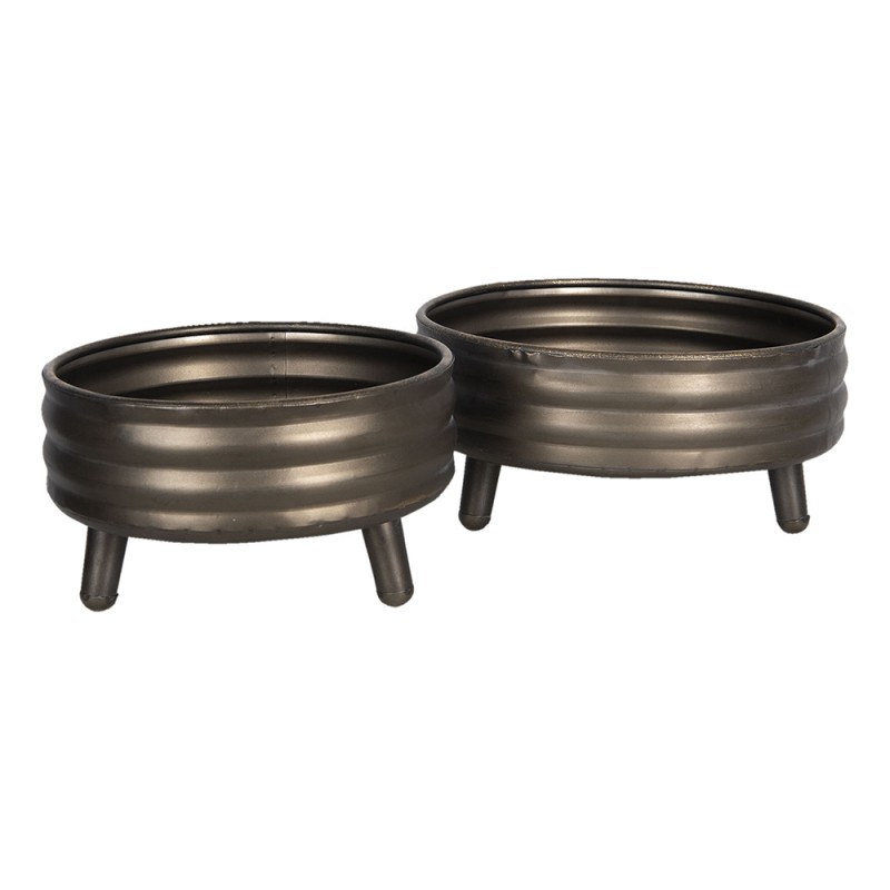 Clayre & Eef Decorative Pot Set of 2 Brown Metal Round
