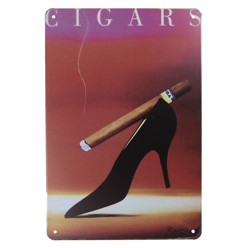 Clayre & Eef Tekstbord  20x30 cm Rood Ijzer Rechthoek Cigars