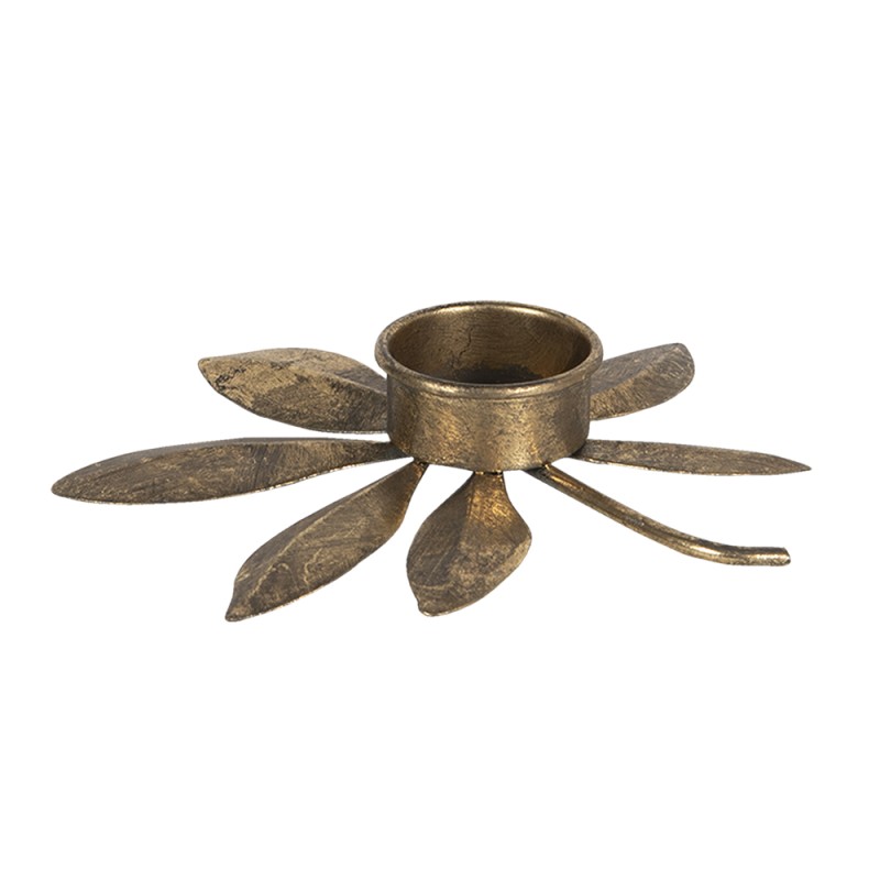 Clayre & Eef Candle holder 16x15x2 cm Gold colored Iron Leaves