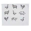 Clayre & Eef Serviette invité 40x66 cm Gris Blanc Coton Rectangle Animaux de la ferme