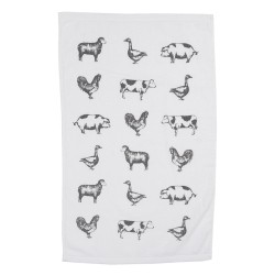 Clayre & Eef Serviette invitée 40x66 cm Gris Blanc Coton Rectangle Animaux de la ferme