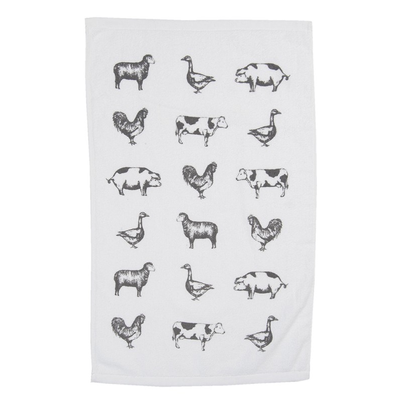 Clayre & Eef Guest Towel 40x66 cm Grey White Cotton Rectangle Farm Animals