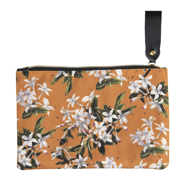 Clayre & Eef Damenkulturtasche 24x15 cm Orange Synthetisch Rechteck Blumen