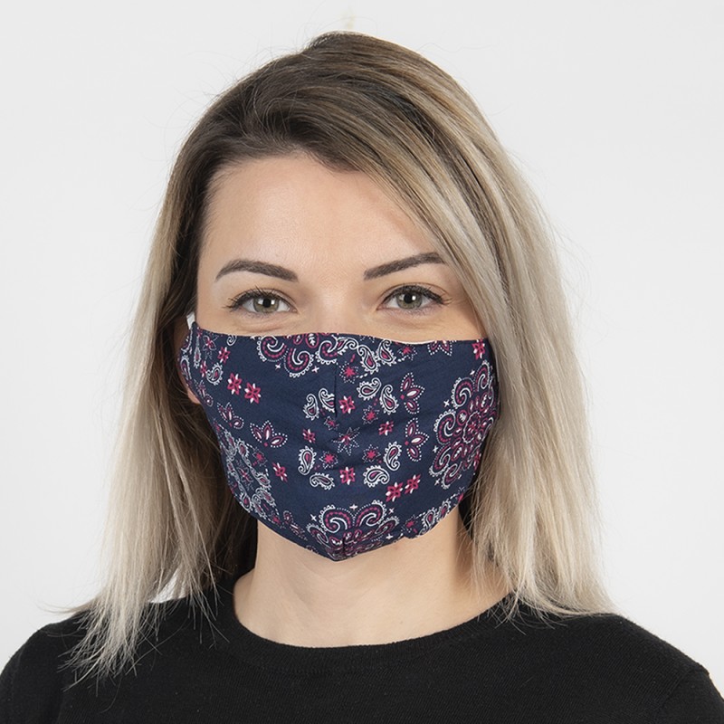 Clayre & Eef Washable Face Mask 13x26 cm Blue Cotton