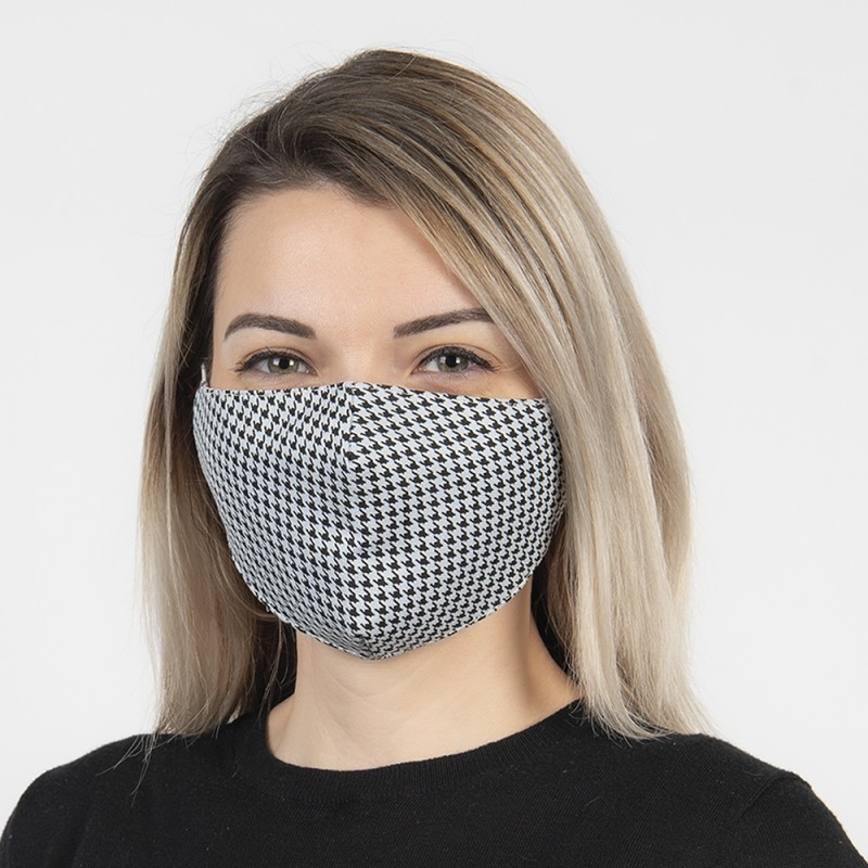 Clayre & Eef Waschbare Maske 13x26 cm Schwarz Weiß Baumwolle