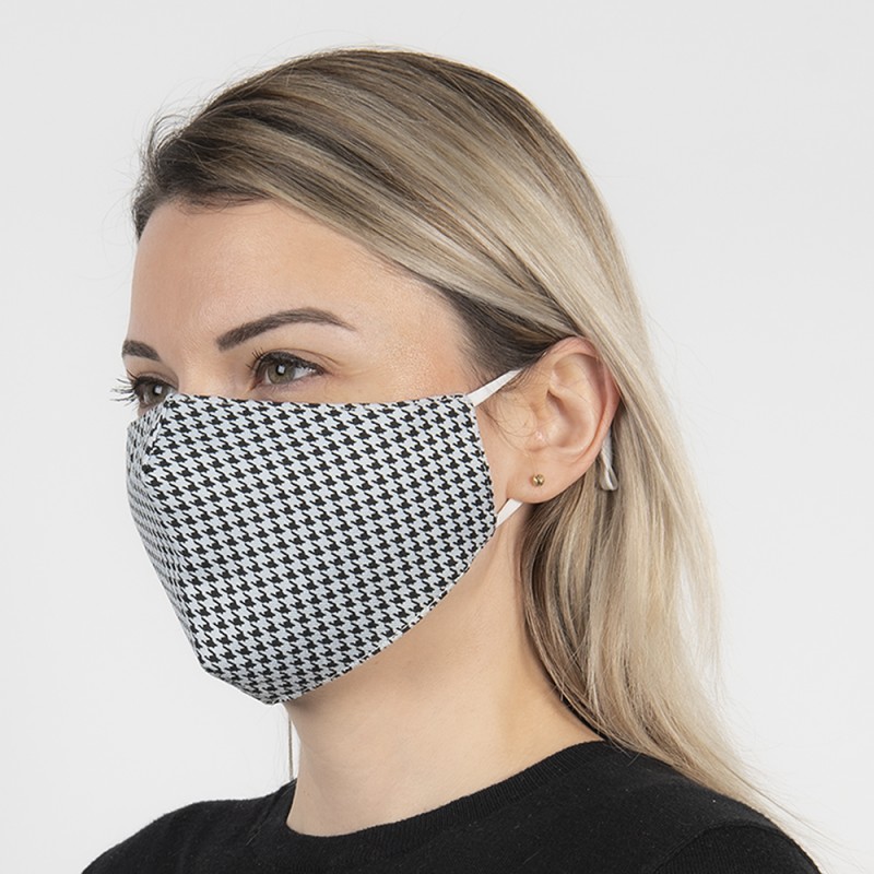 Clayre & Eef Washable Face Mask 13x26 cm Black White Cotton