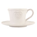 Clayre & Eef Cup and Saucer 220 ml Beige Ceramic Round Heart