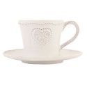 Clayre & Eef Tasse mit Untertasse 220 ml Beige Keramik Rund Herz