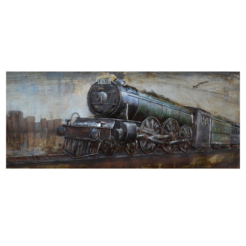 Clayre & Eef Décoration murale 180x56 cm Gris Fer Rectangle Train