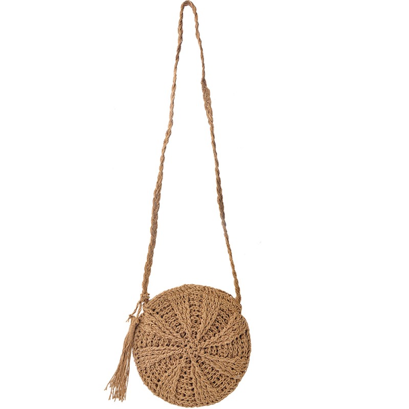 Juleeze Sac à main pour femmes Ø 22 cm Beige Paille en papier Rond