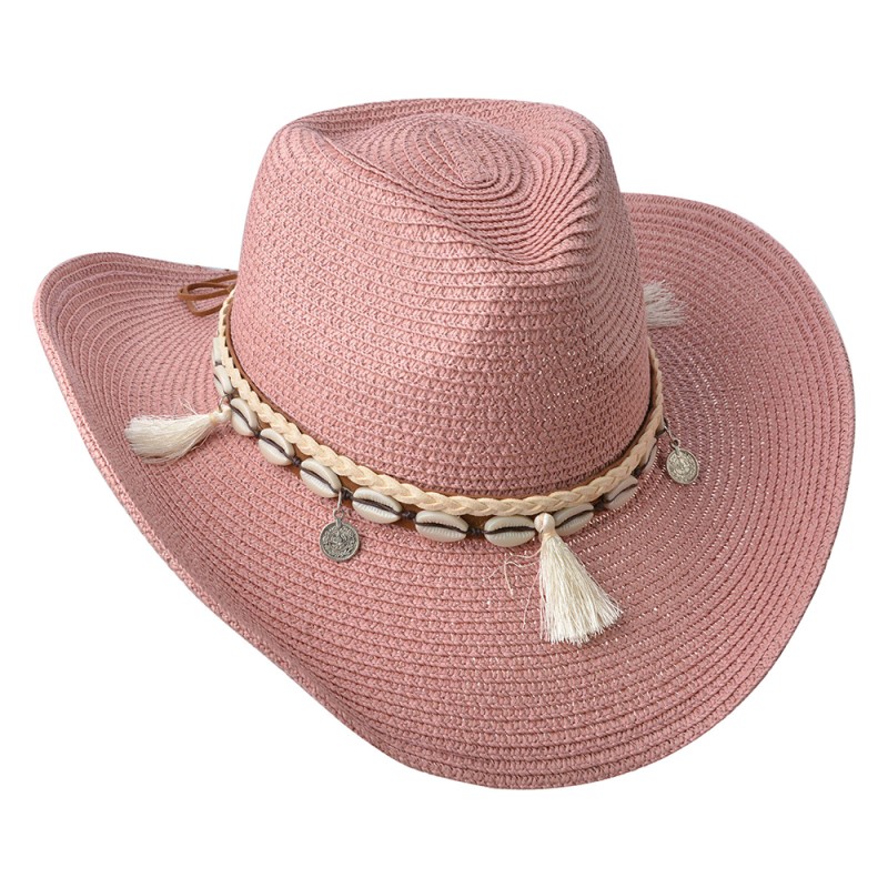 Juleeze Chapeau de femme Ø58 cm Rose Paille en papier Rond Coquillages