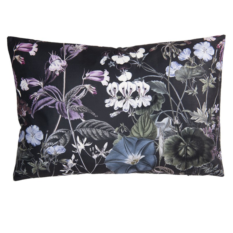 Clayre & Eef Coussin décoratif 60x40 cm Noir Synthétique Rectangle Fleurs