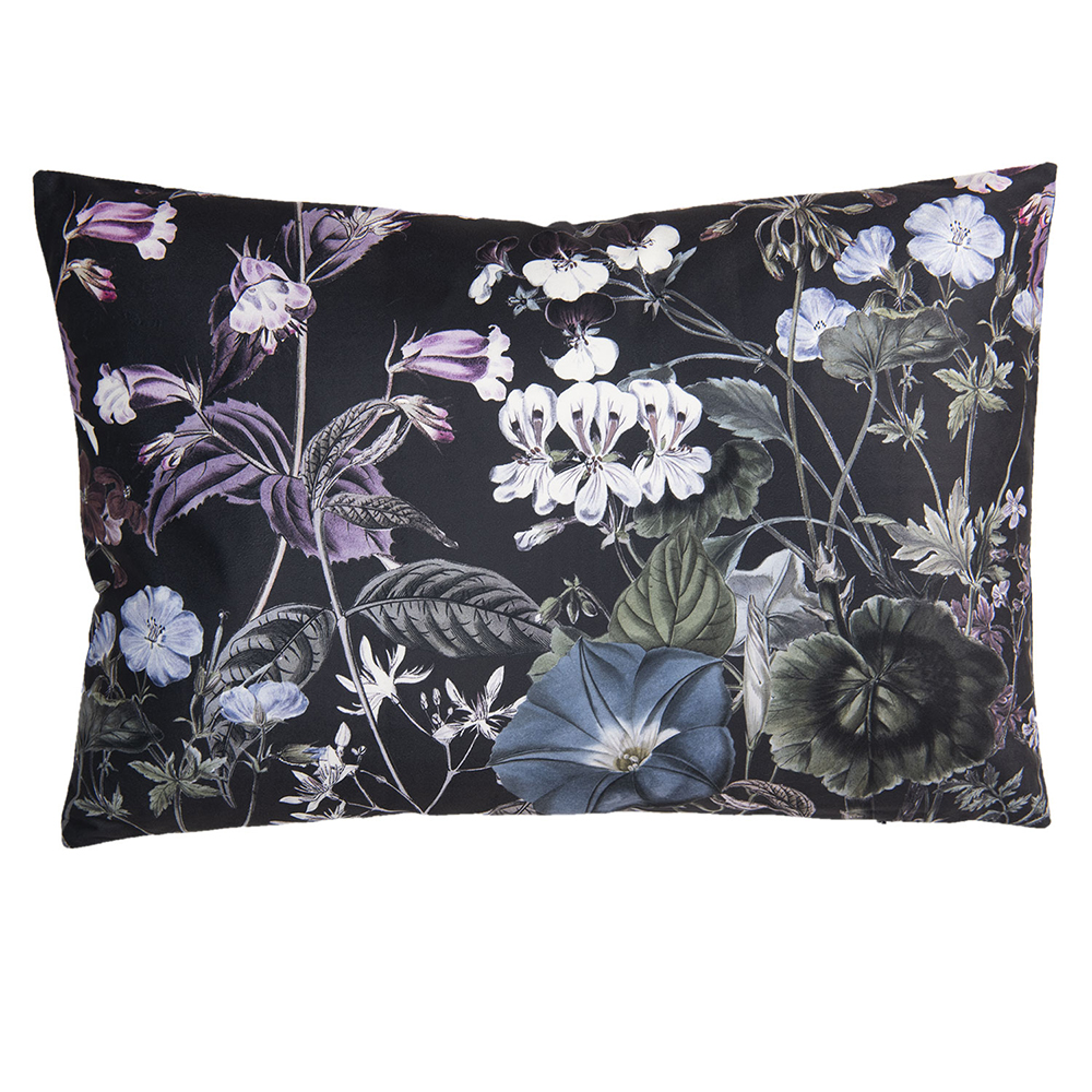 Clayre & Eef Sierkussen 60x40 cm Zwart Synthetisch Rechthoek Bloemen Kussenhoes met Kussenvulling - Clayre & Eef Sierkussen 60x40 cm Zwart Synthetisch Rechthoek Bloemen Kussenhoes met Kussenvulling -
