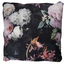 Clayre & Eef Sierkussen  45x45 cm Zwart Roze Synthetisch Vierkant Bloemen