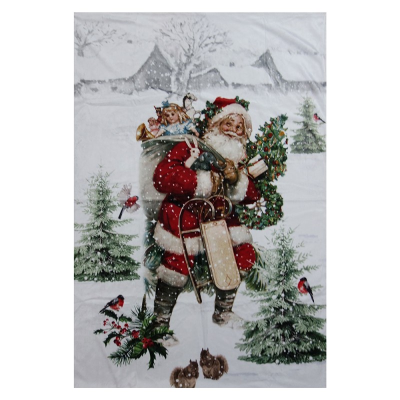 Clayre & Eef Tagesdecke 130x170 cm Rot Weiß Polyester Rechteck Weihnachtsmann