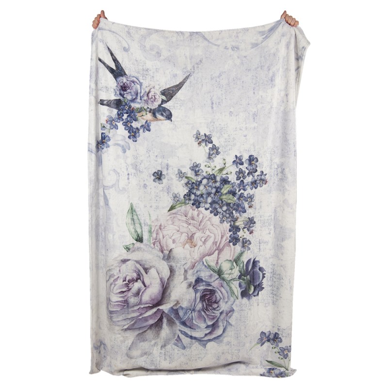 Clayre & Eef Couverture 130x180 cm Blanc Violet Polyester Rectangle Fleurs