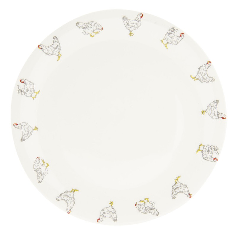 Clayre & Eef Assiette de dîner Ø 28 cm Beige Céramique Rond Poulets